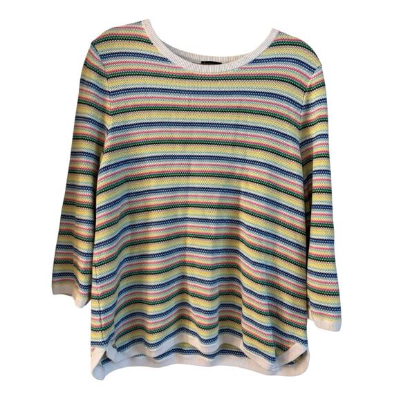 Talbots Women’s Knit Sweater Rainbow Stripe Zip Shoulder Size XL 3/4 Sleeves - Picture 1 of 6